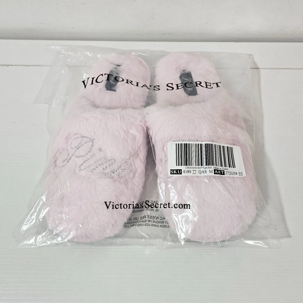 V S PINK Faux-Fur Closed-Toe Slippers - Pink Tulip Bling Logo -Size M - 27205895 - Image 4