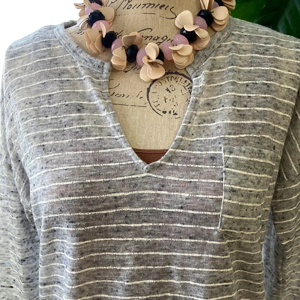 H&M | L.O.G.G. Heather gray with white stripes top. - Image 2