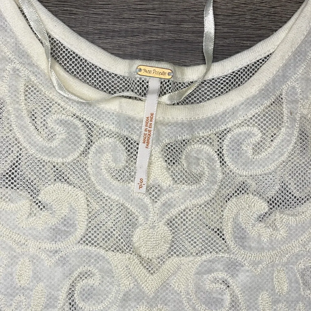 Free People‎ Women's Meant to Be Mesh Lace Tank Top Linen Blend White Size Small - Image 3