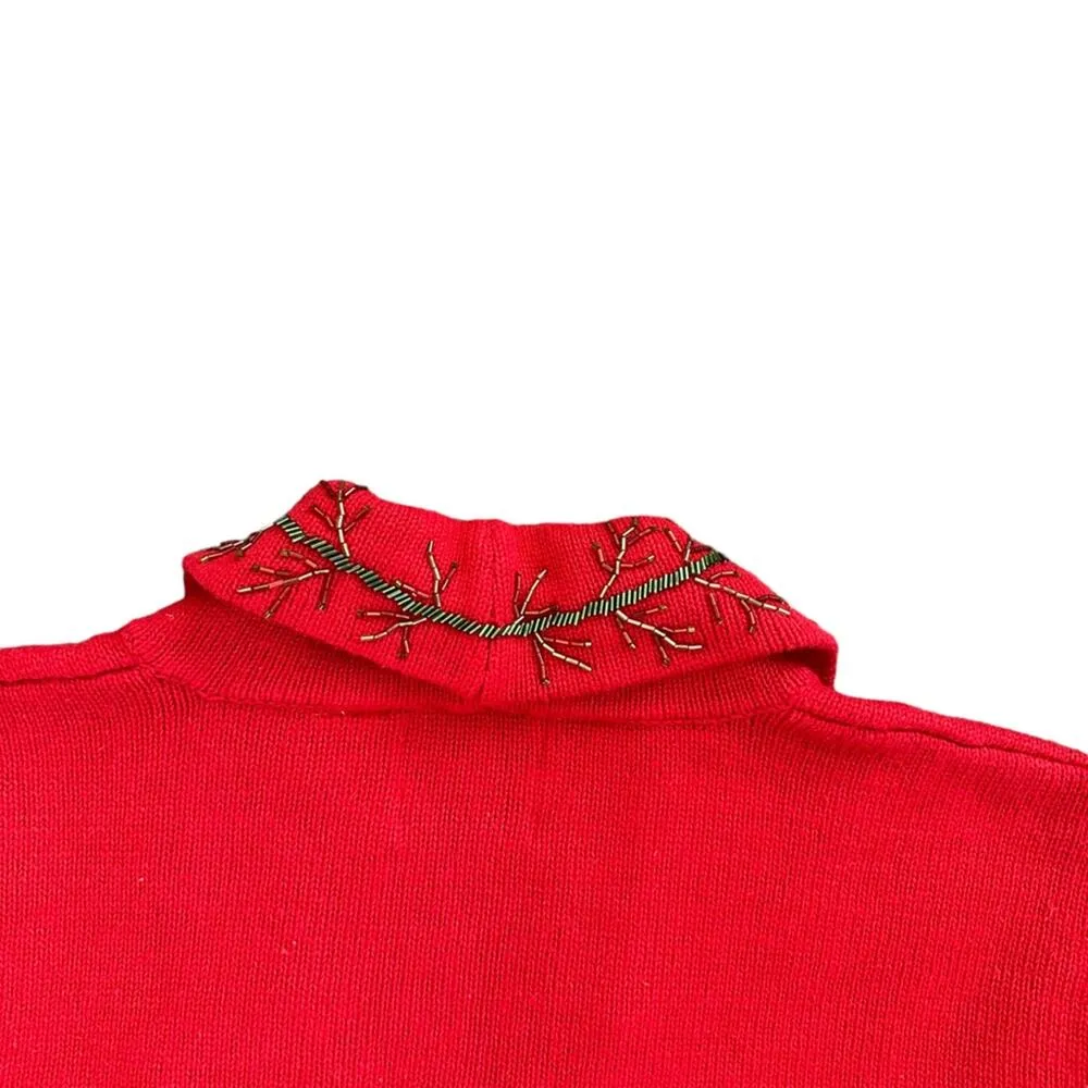 Storybook Knits Cardigan Sweater Red Holiday Christmas Beads Tree Size 2X - Image 10