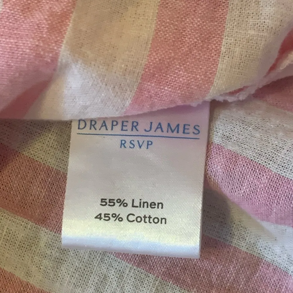 Draper James top Large Pink White Stripes Linen cotton blend square neck smocked - Image 3