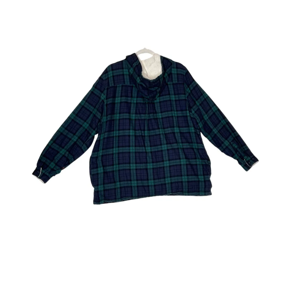LL Bean size Xl shacket  Tartan plaid blue/green button up hood pockets outdoors - Image 2