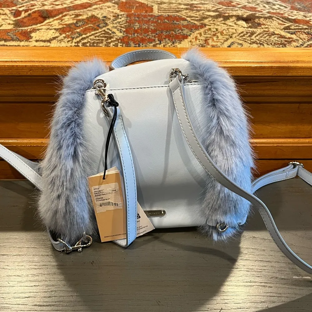 NWT  Faux Fur Convertible Mini Julian Backpack - Powder Blue - Image 6