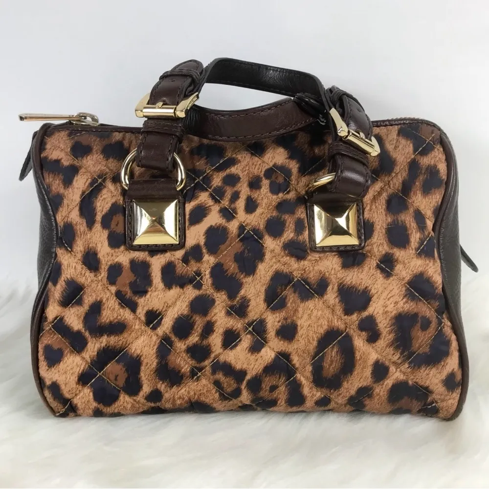 Michael Kors Small Grayson Bag Quilted Leopard
Nylon Fabric Leather Trim MK Tag - Image 3
