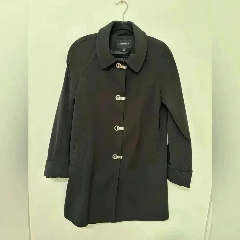 London Fog Womens Black Trench Coat‎ Classic Dress Coat - Image 2