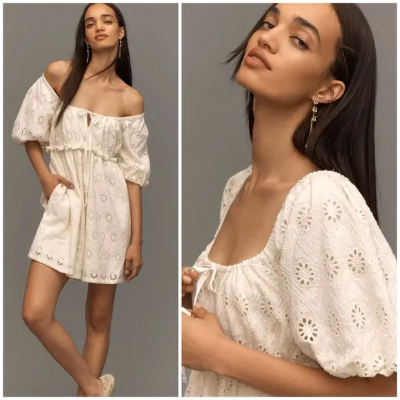 Anthropologie Pilcro Puff-Sleeve Eyelet Romper - Image 2