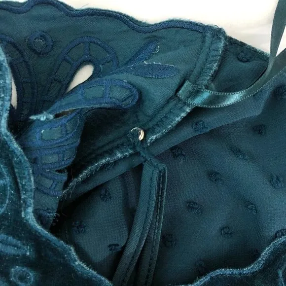 New  Velvet Eyelet Embroidered Swiss Dot Top Sheer Teal - Image 12
