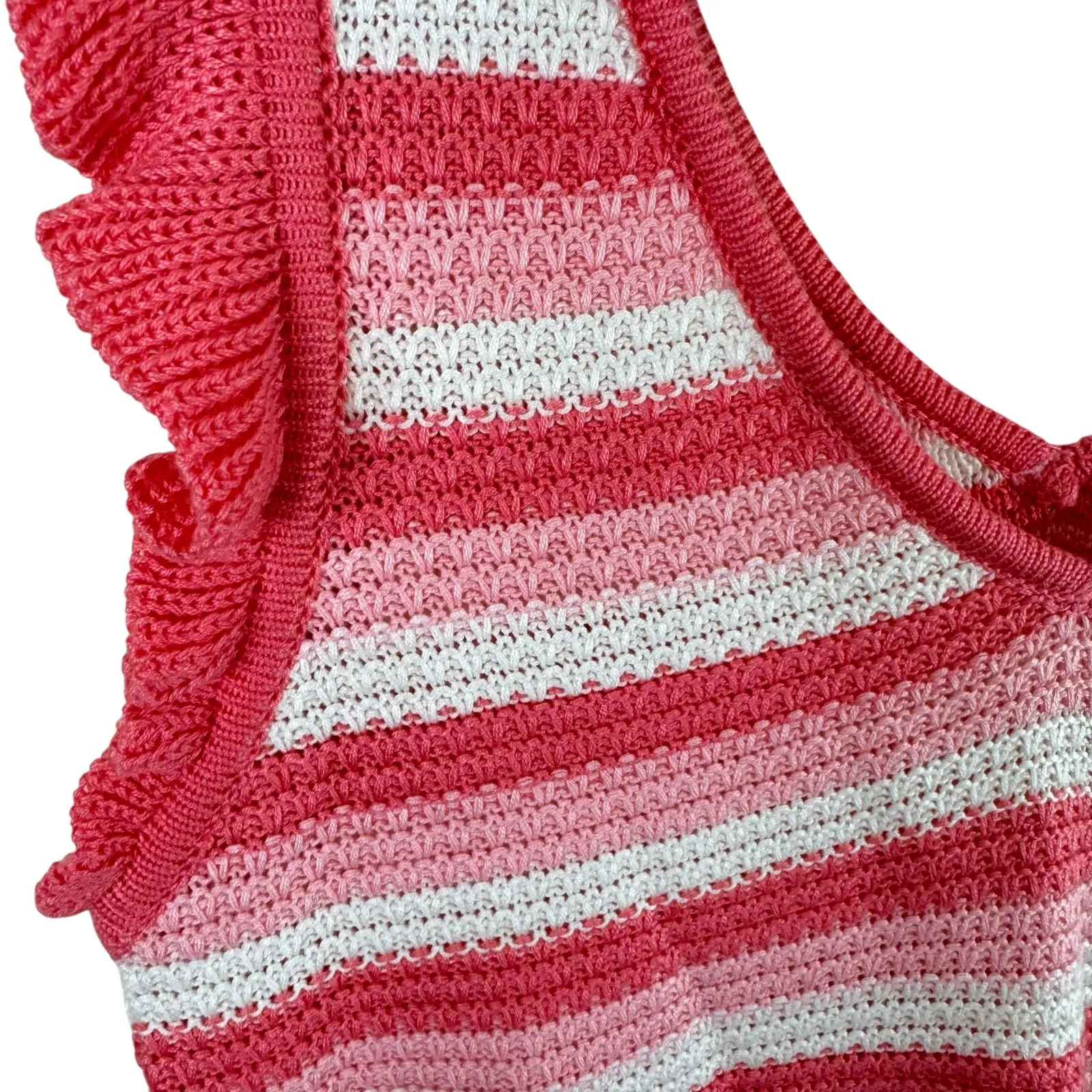 Madden NYC NWT Pink White Striped Crochet V - Image 4