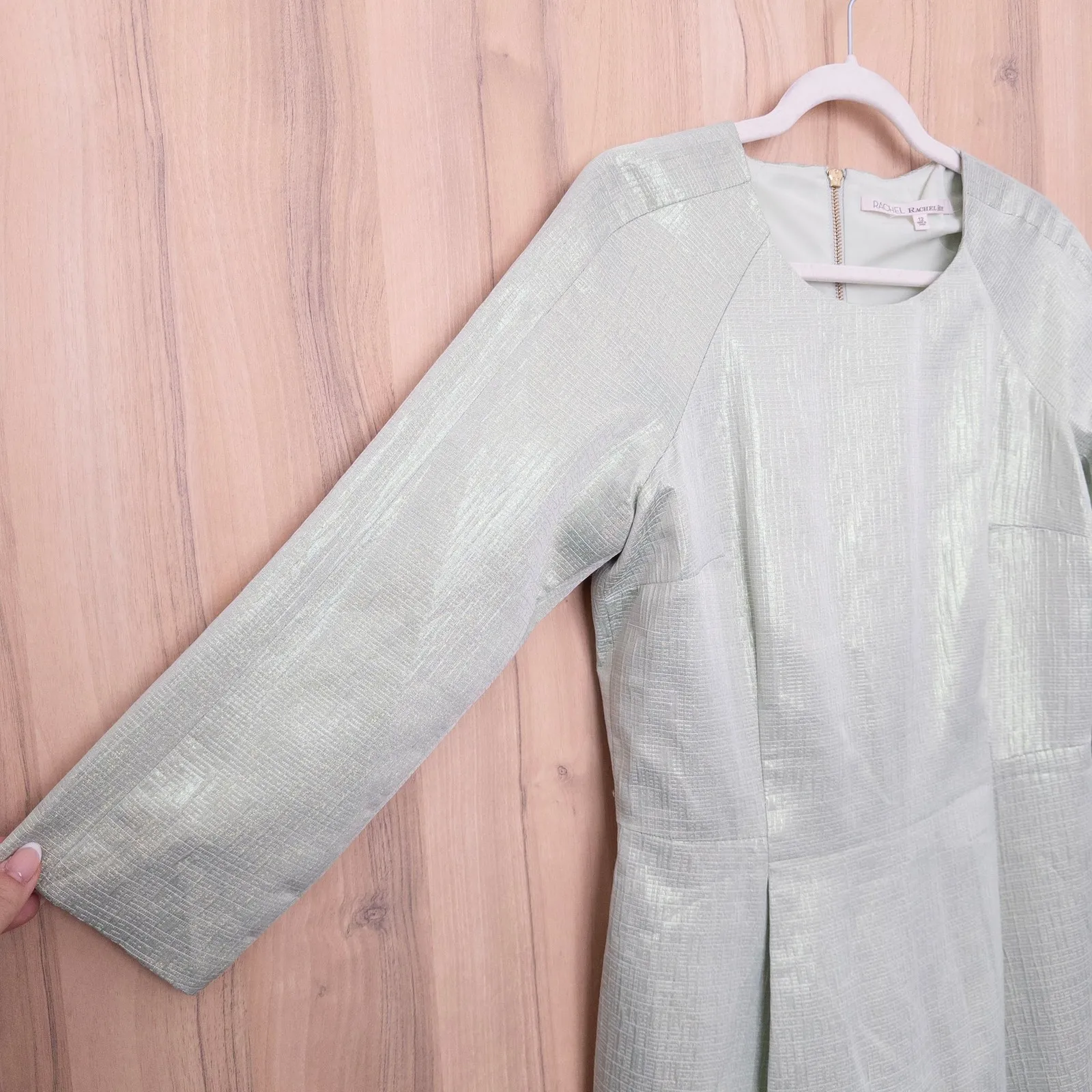 Rachel Roy Womens Dress Size 12 Mint Sheath Metallic Textured Chic Classic Party Green - Image 5