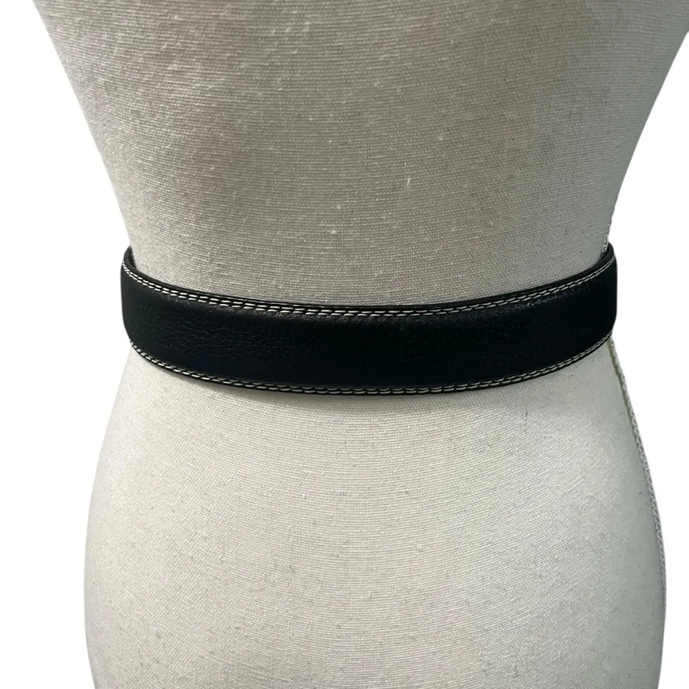 Vintage Liz Claiborne Black Genuine Pebbled Leather Belt & Buckle #2805 M 1.5”W - Image 5