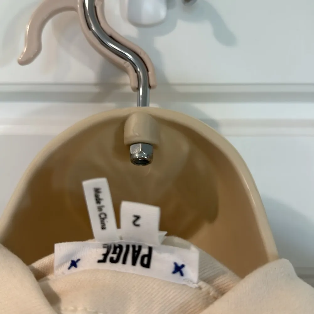 Paige Mayslie Button Front Stretch Denim Romper Puff Sleeve Quartz Sand 2 - Image 8