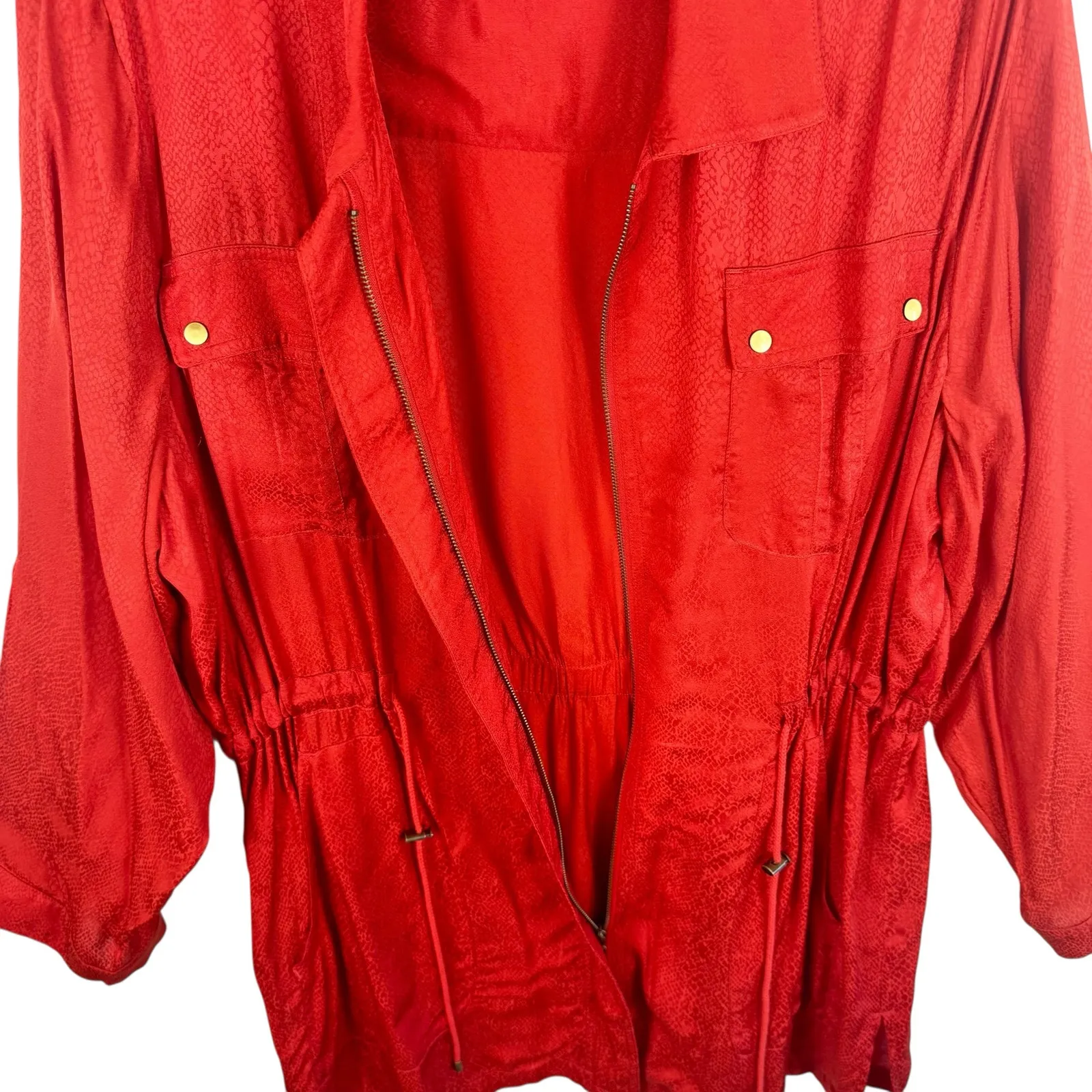 Chico's Orange Long Roll Tab Sleeve Lightweight Full Zip Short Shirt Dress Sz XL - Image 4