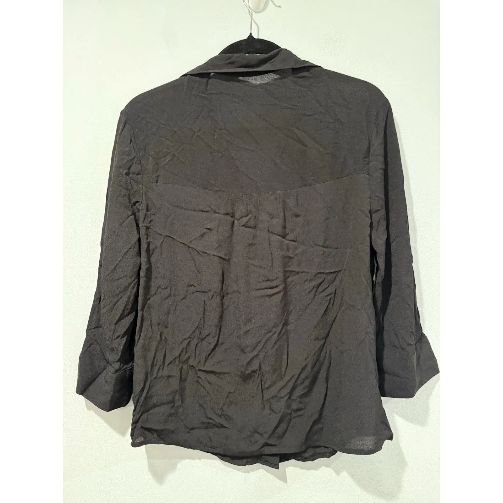 Bershka Top Womens XS Black Button Up Lightweight Travel Resort Workwear Career - Image 2