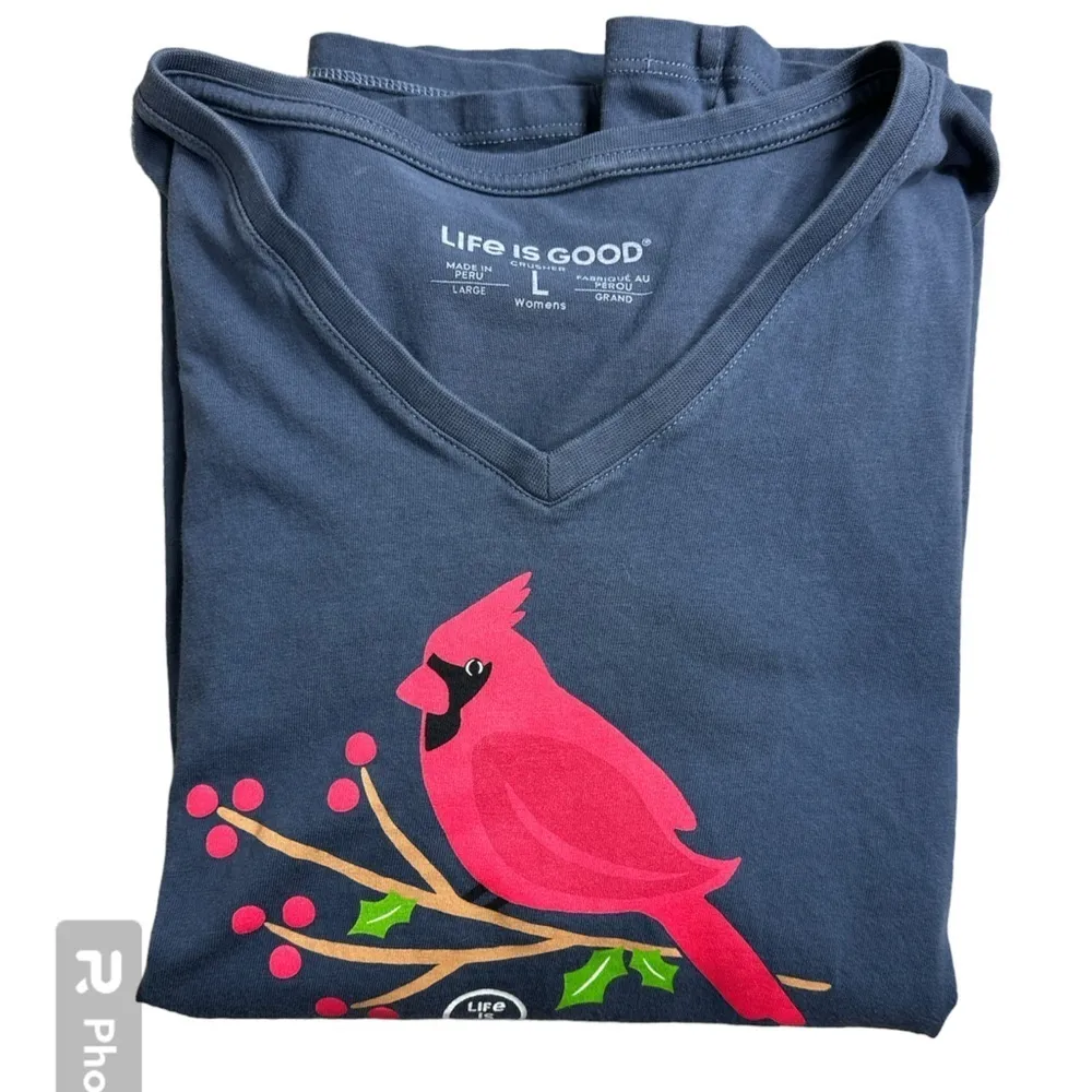 Life is Good | Life is Good Crusher v-neck Cardinal Tee Shirt - Image 2