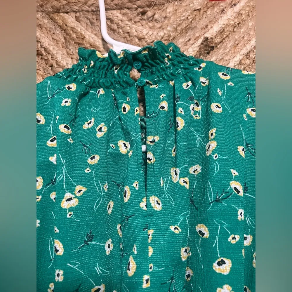 Melloday Women's Green Sleeveless Floral Tank Top w/ High Neck,Size M - Image 3