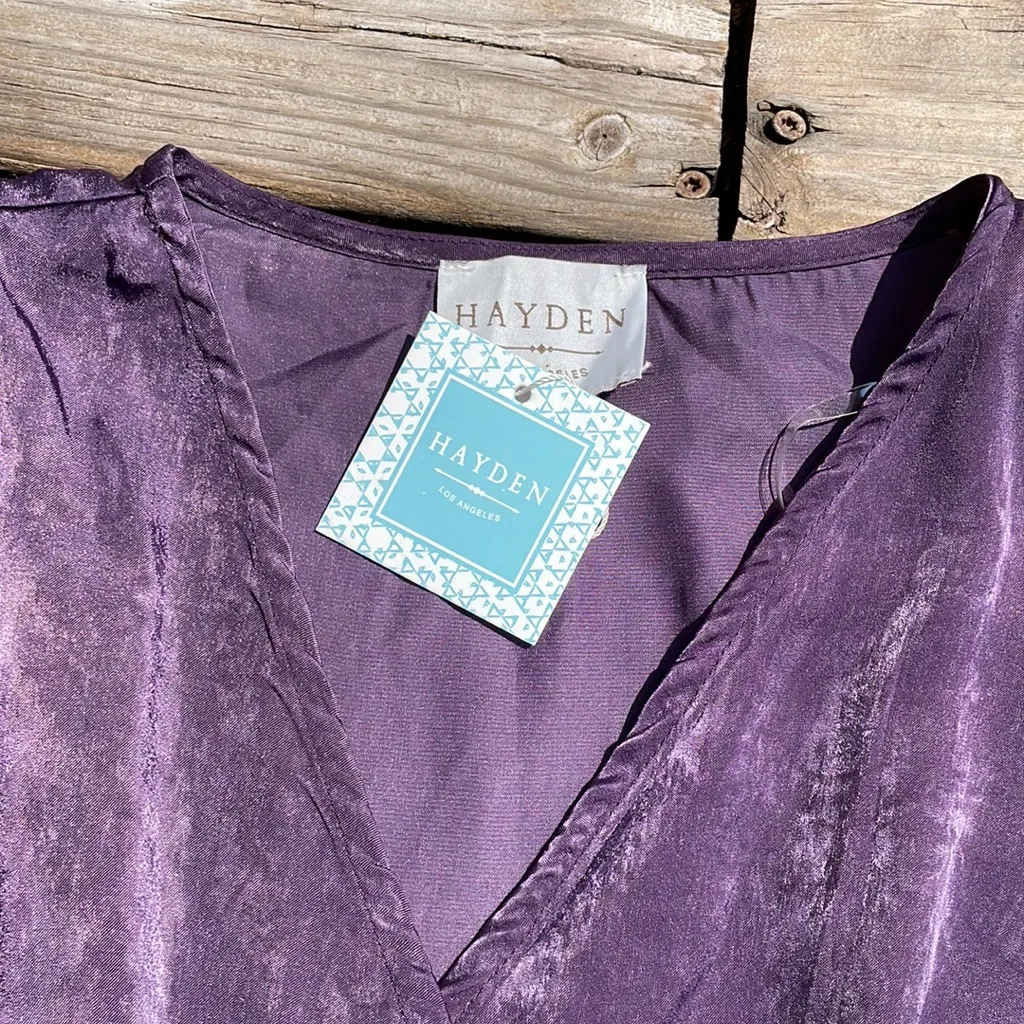 Hayden Ruffle Wrap MIDI Dress Purple Small NWT - Image 2