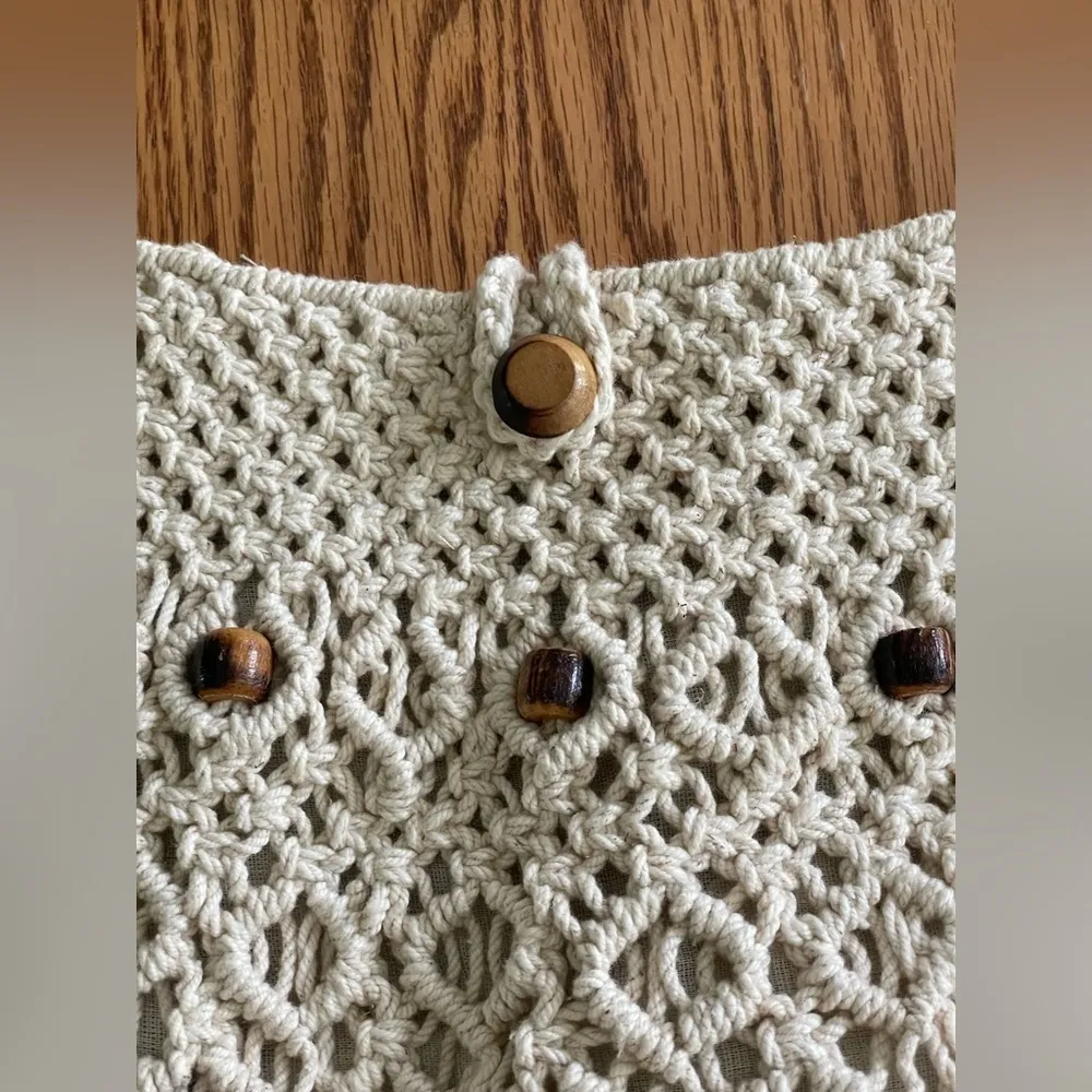 Handmade Boho Crochet Macrame Bag With Beaded Detail 1970s Hand Bag - Image 2