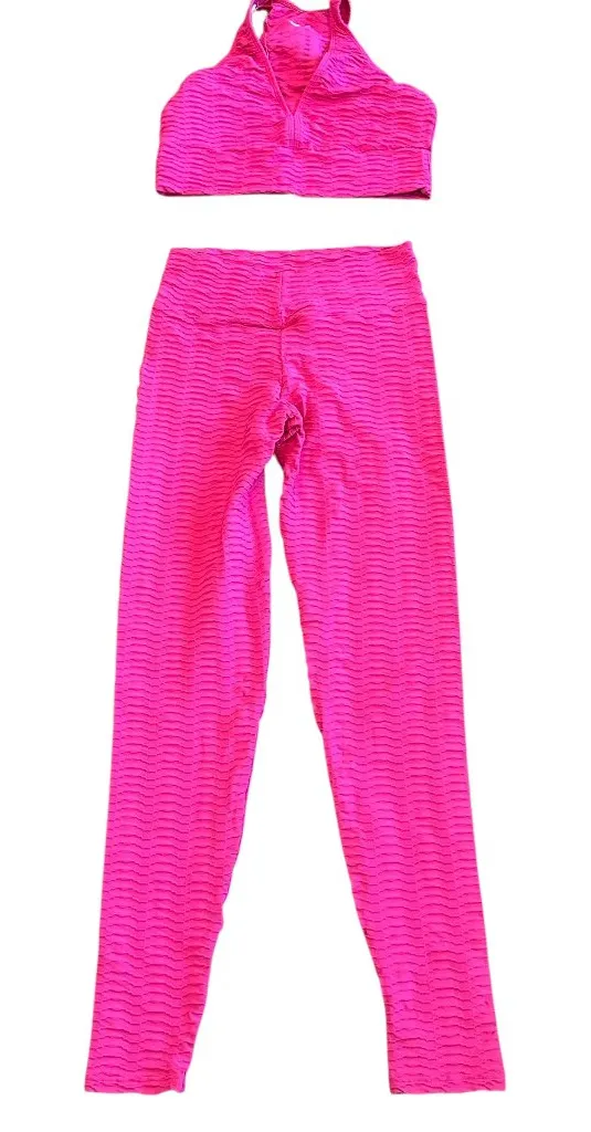Booty by Brabants Bright Pink Two Piece Workout Set Bra Top Leggings Sz Small - Image 1