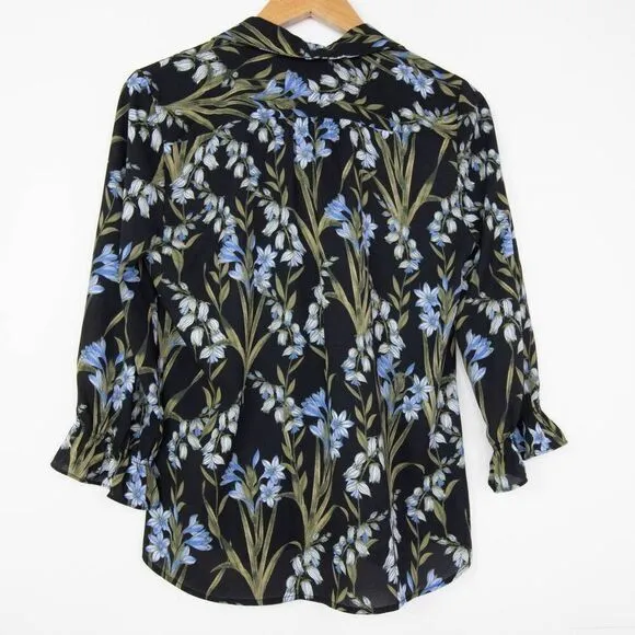 NEW Karl Lagerfeld Paris button-front floral print‎ shirt, S, black+ - Image 3