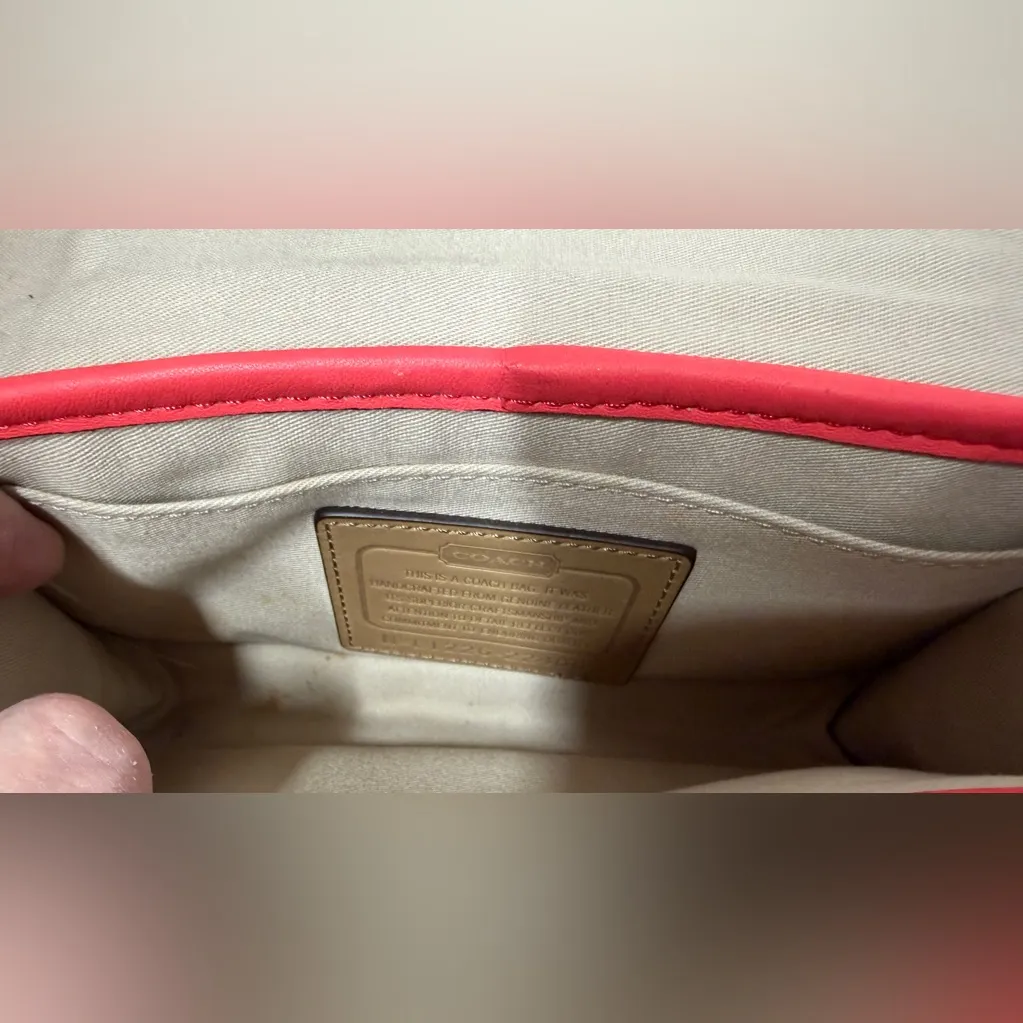 Coach Legacy Archival Penny Crossbody Foldover Leather Purse Sand/Watermelon Vtg - Image 7