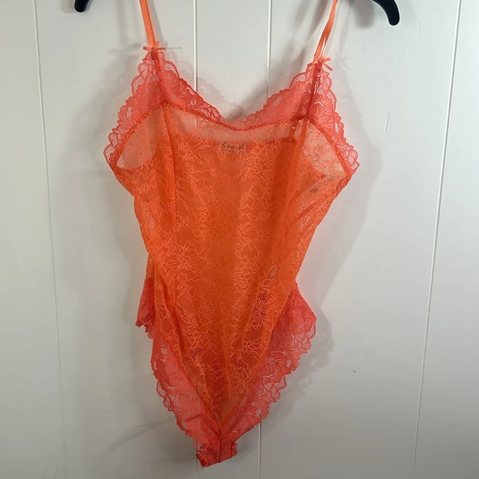 Free People Women's Orange Sleeveless One Touch Lace Teddy Top Size Large - Image 3