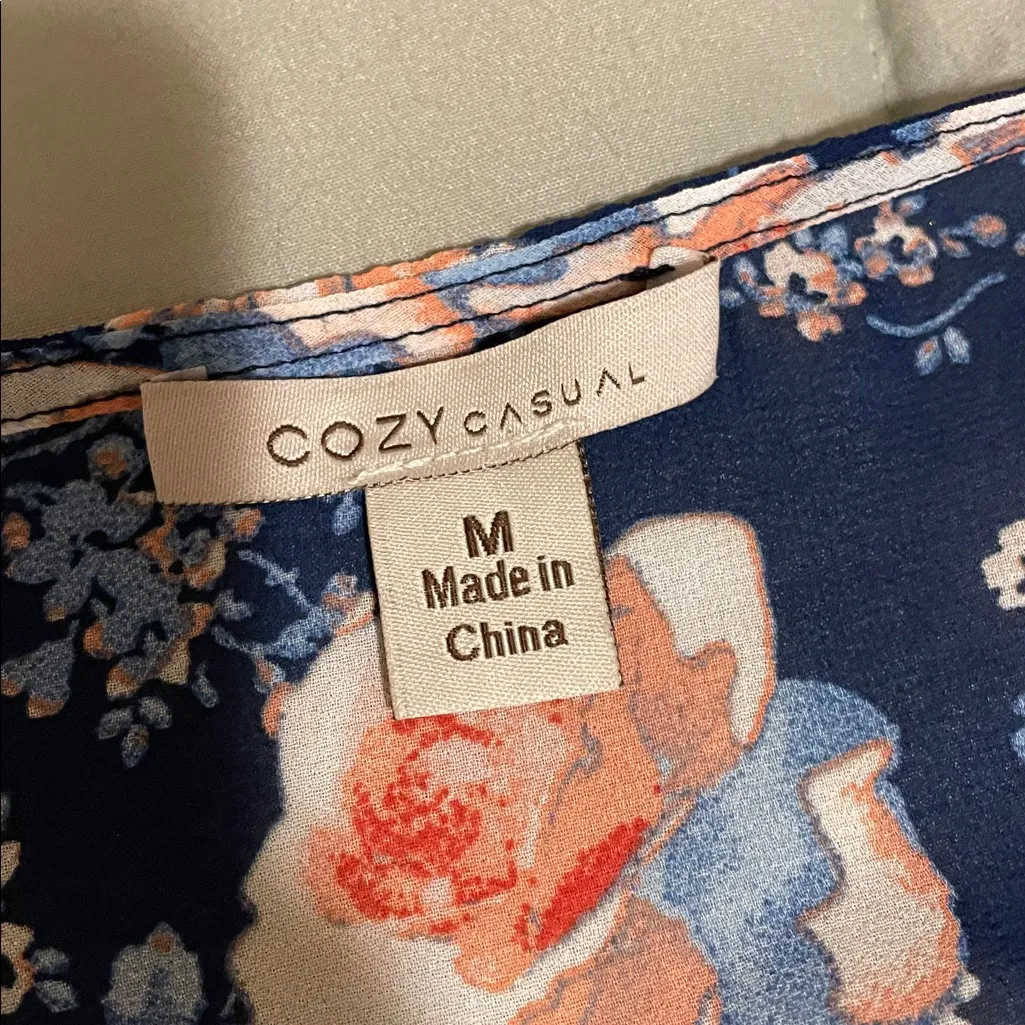 Cozy Casual Blue and Pink Sheer Floral Swim Cover-Up - Image 2