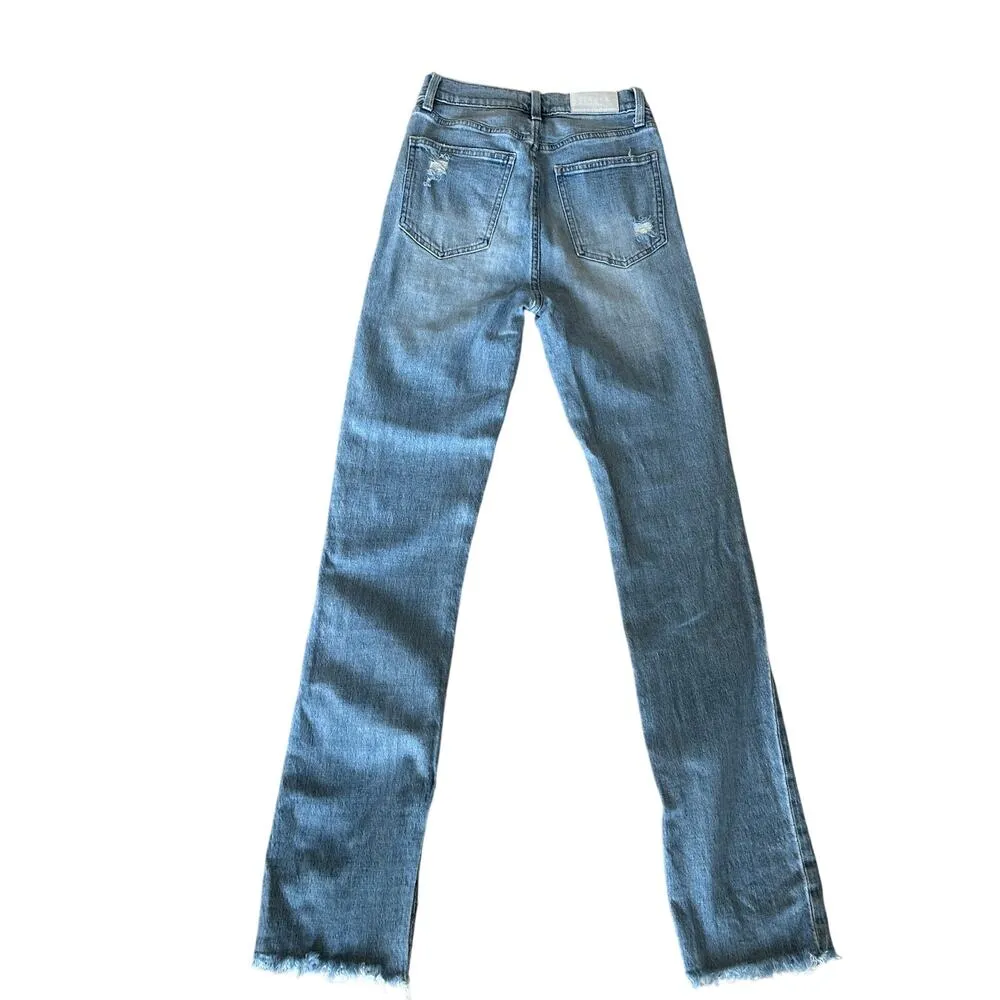 Pistola Straight Split Hem Jeans SIZE 25 High Rise Distress Denim Designer $168 - Image 6