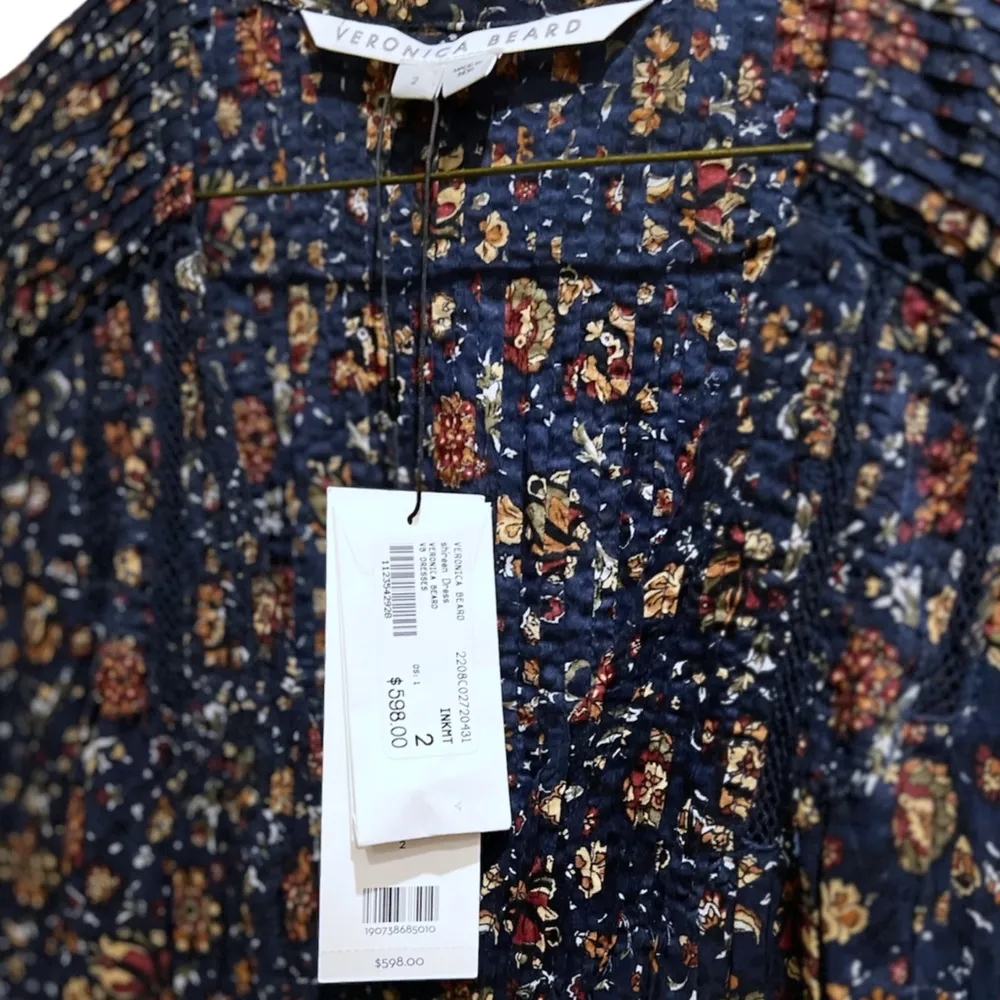 NWT Veronica Beard Shireen Button-Front Floral Print Pleated Dress in Ink Sz 2 - Image 10