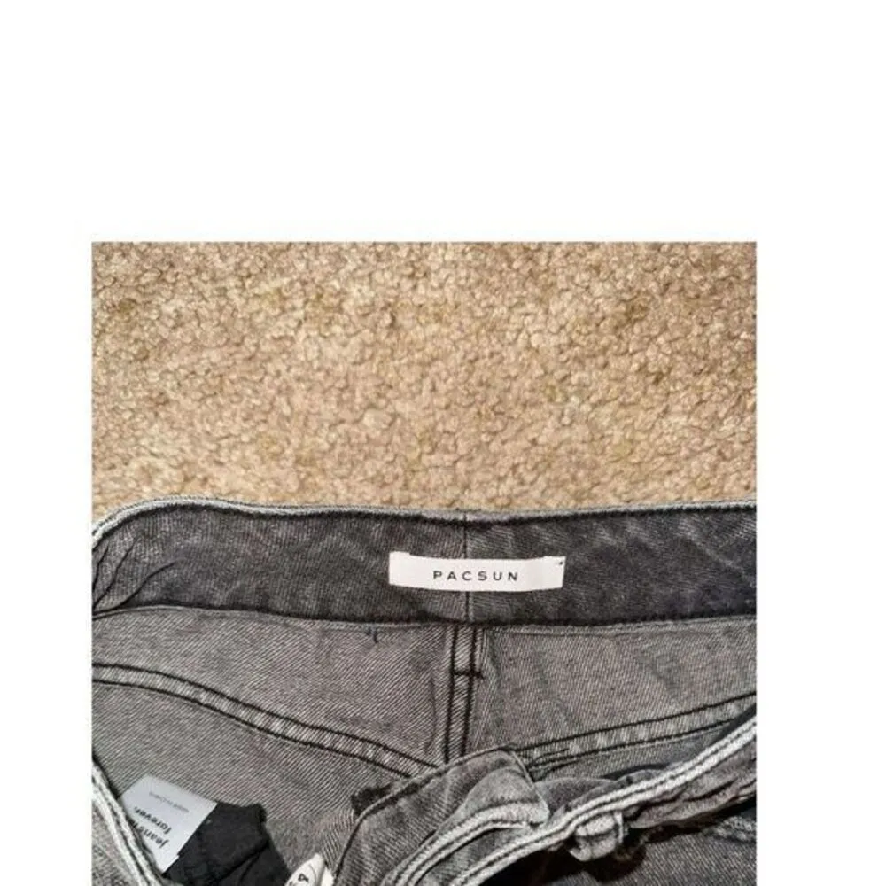 PacSun Vintage Washed Distressed‎ High Rise Mom Jeans Black Denim Ripped - Image 3