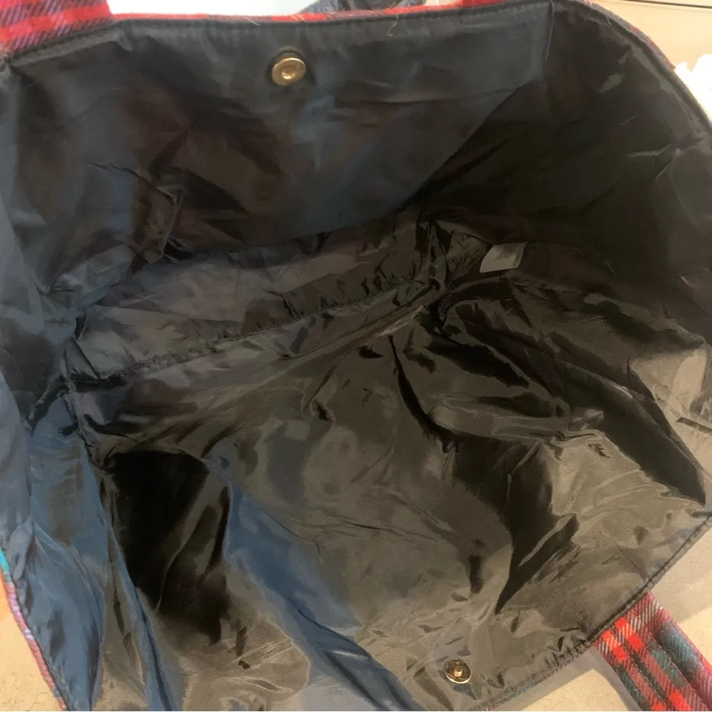 Victoria's Secret red tartan plaid Sherpa logo tote bag - Image 6