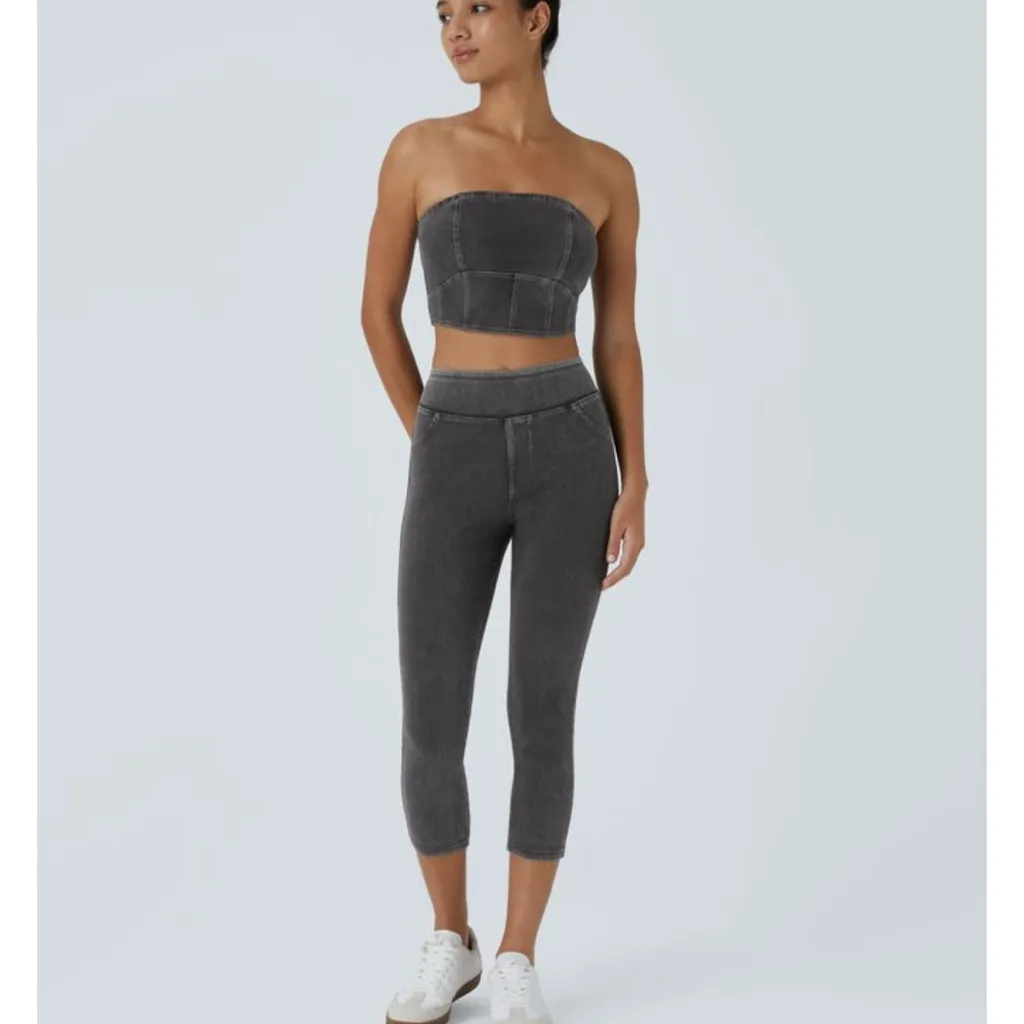 NWT Halara Flex High Waisted Pocket Denim Capri Casual Leggings size M jegging - Image 6