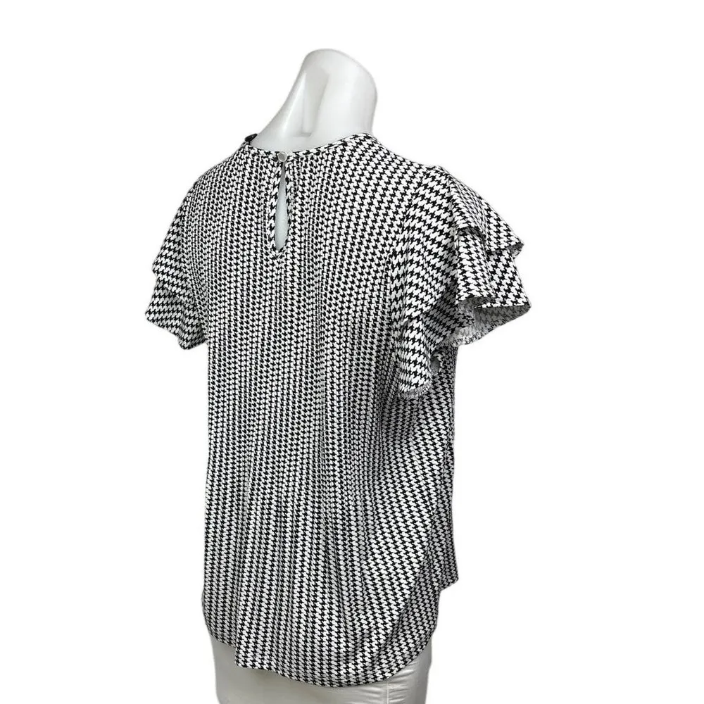 Adrianna Papell NWT Black Houndstooth Flutter Sleeve Crewneck Blouse Top Size XS - Image 3