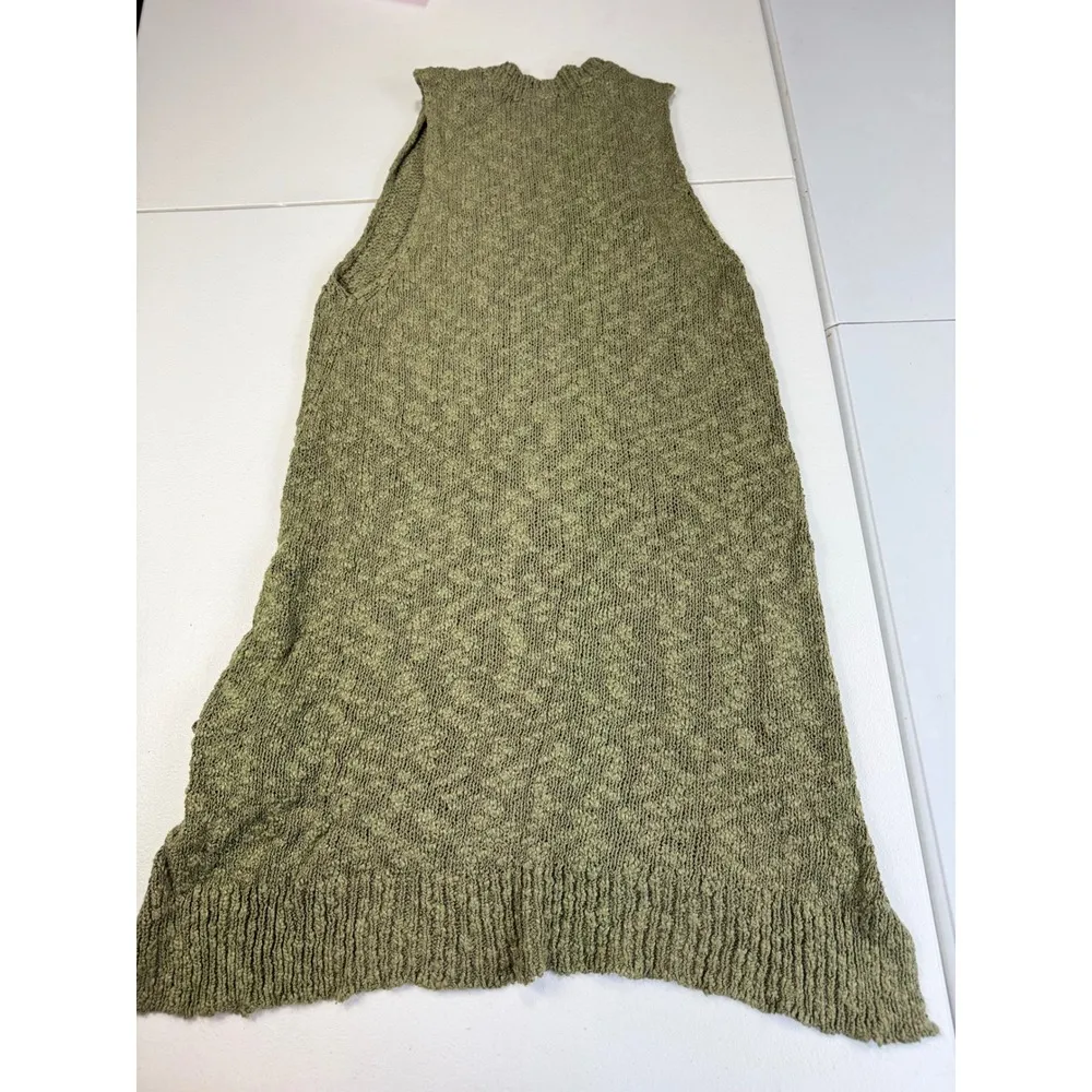 Sun shadow Sleeveless Knit Sweater Dress Olive Green Lace Up Side Detail Casual - Image 4