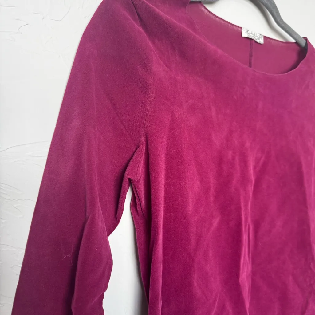 NWOT Free People Intimately Burgundy Velvet Mesh Long Sleeve Top Pink - Image 4
