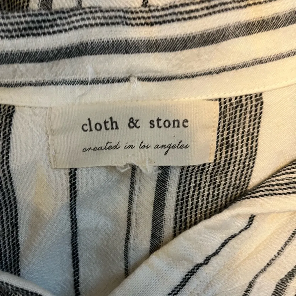 Cloth & Stone Anthropologie Linen Blend Striped Button-Down Tie Waist Shirt - Image 3