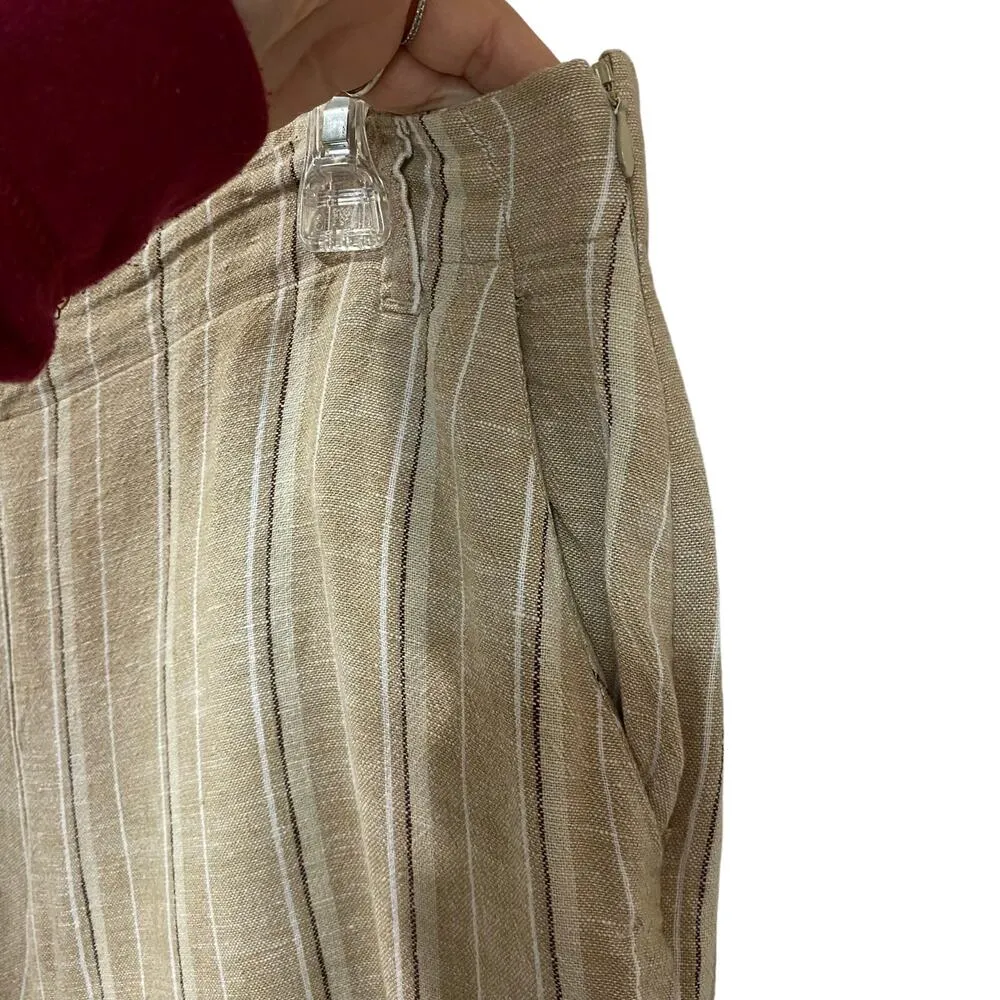 J. Jill Tan Striped Linen Blend Split Hem Wide Leg Cropped Pants Size M - Image 3
