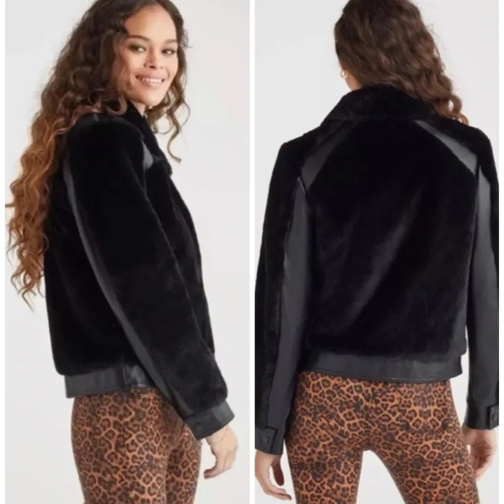 NWT NEW 7 For All Mankind Leather & Faux Fur Bomber Jacket Size L - Image 2
