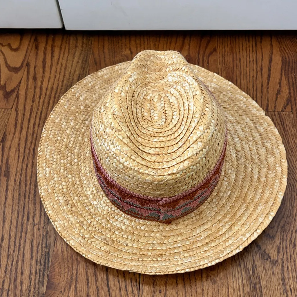 Filippo Catarzi crochet woven wide brim Panama natural straw fedora hat Tan - Image 3