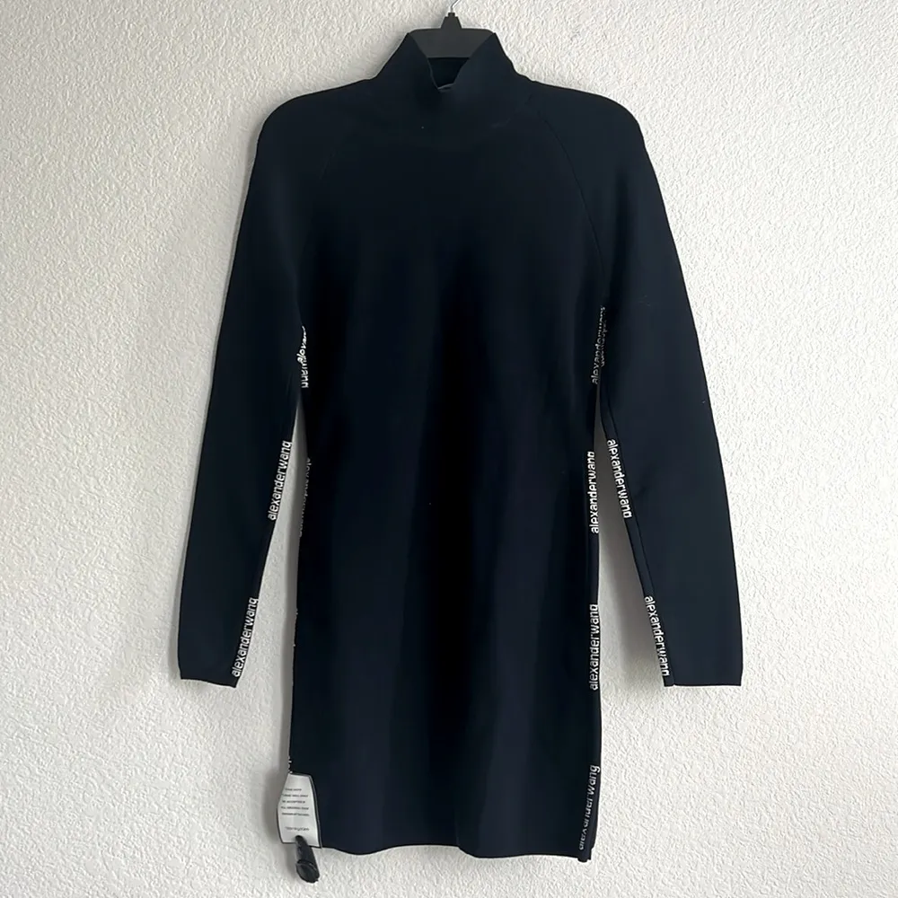 Alexander Wang Bodycon LS Turtleneck Dress w/Logo Jacquard Trim Size L NEW wTag - Image 5
