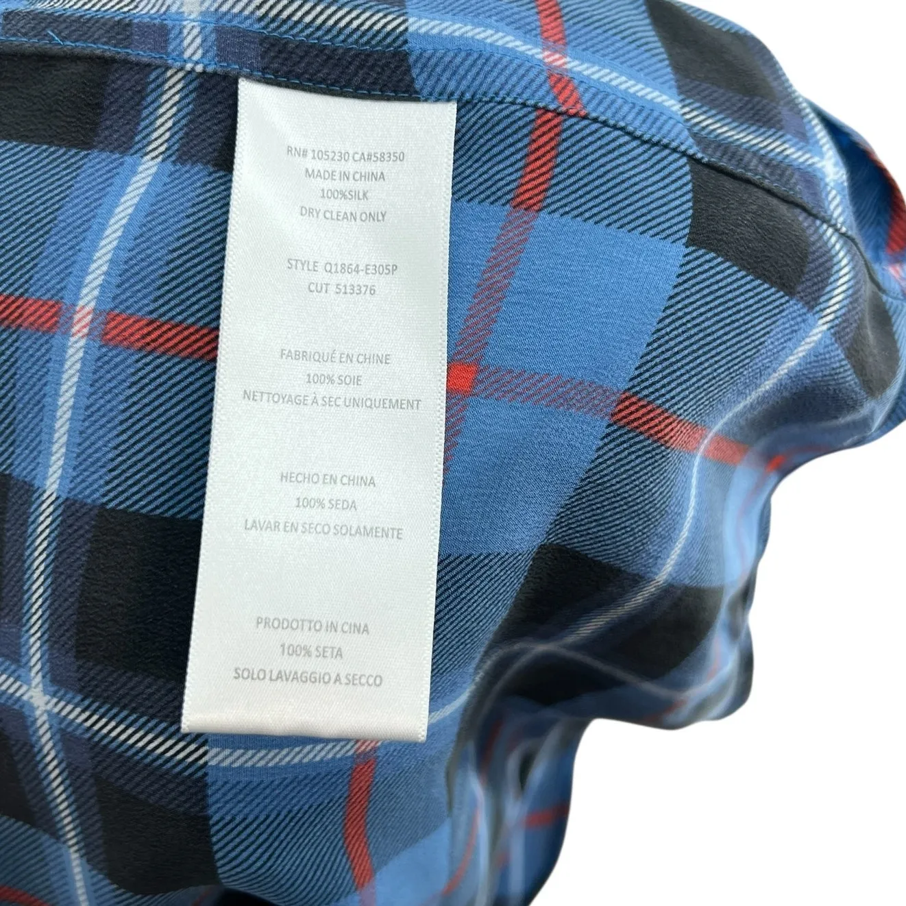 Equipment Riley Plaid Top Blouse Short Sleeve Check Plaid‎ Silk Blue Size XS - Image 10