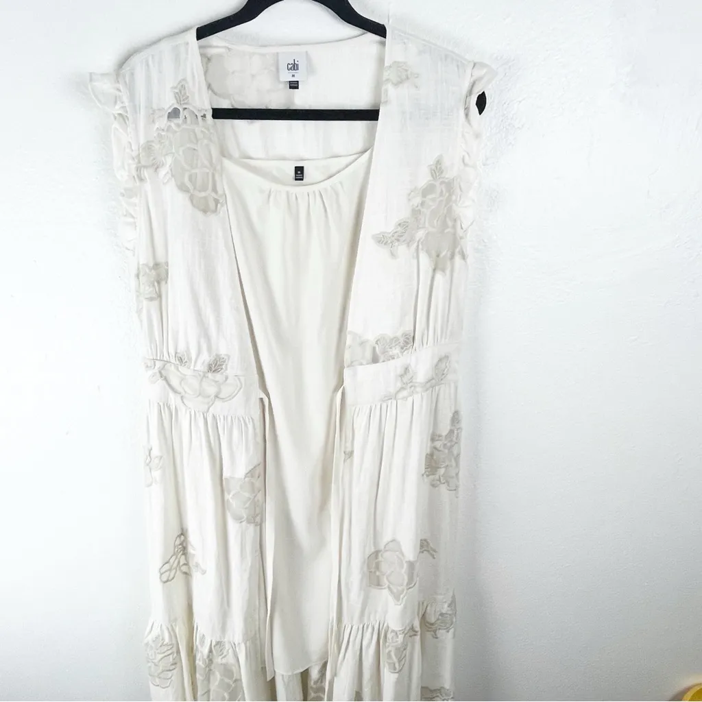 CABI Laguna Cream Linen Blend Slip Dress And Duster Dress Set #6590, Size Medium - Image 5