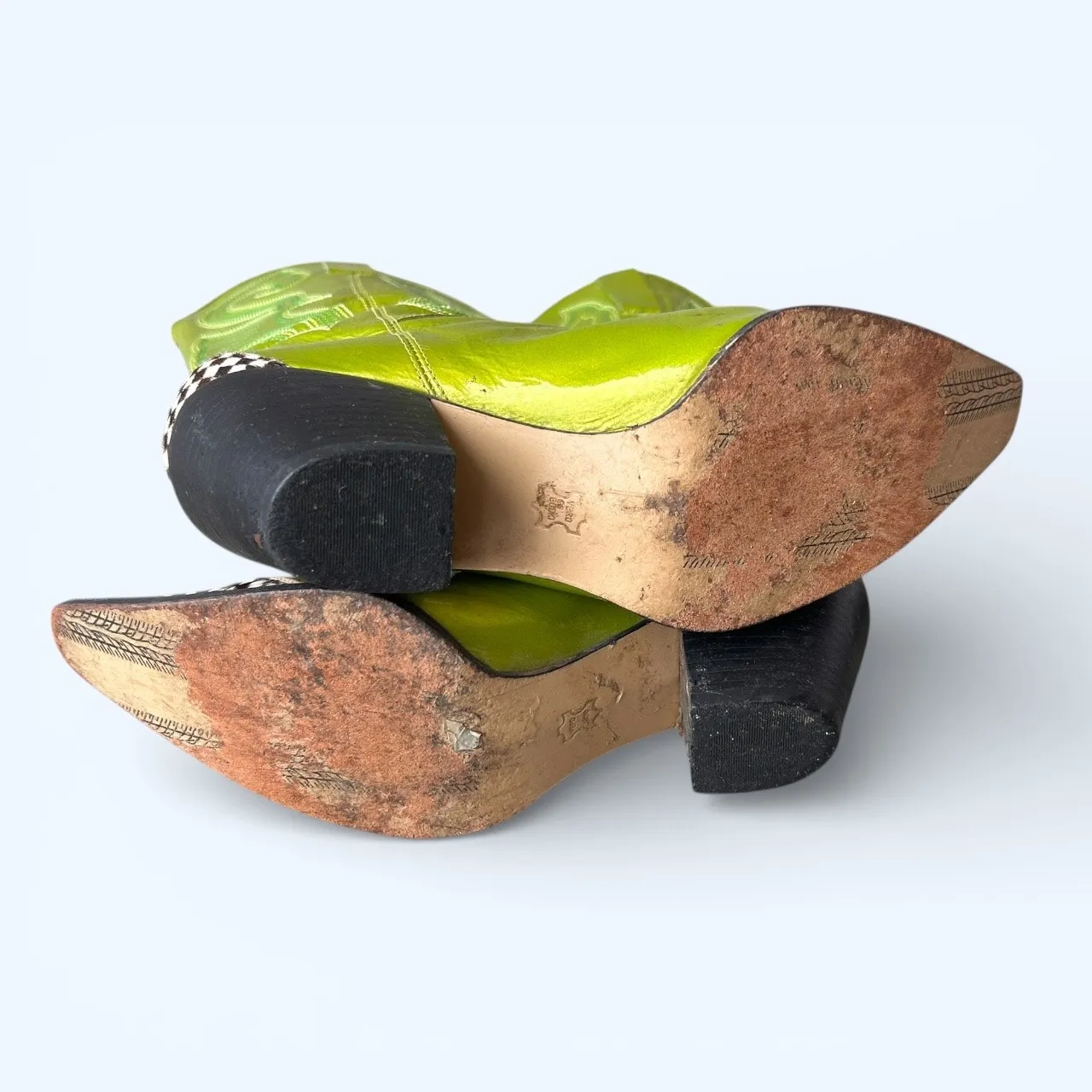 NASCAR Judy Cowboy Boots Green Leather Checkered Flag Racing Western Women's 7.5 - Image 3