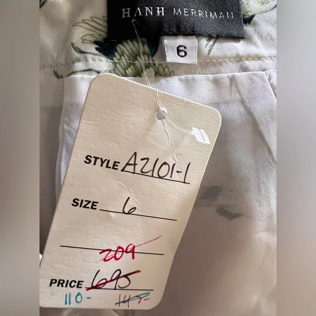 Hanh Collection Merriman $695 Wide Legged Pants White Green Bohemian Resortwear Size 6 - Image 3