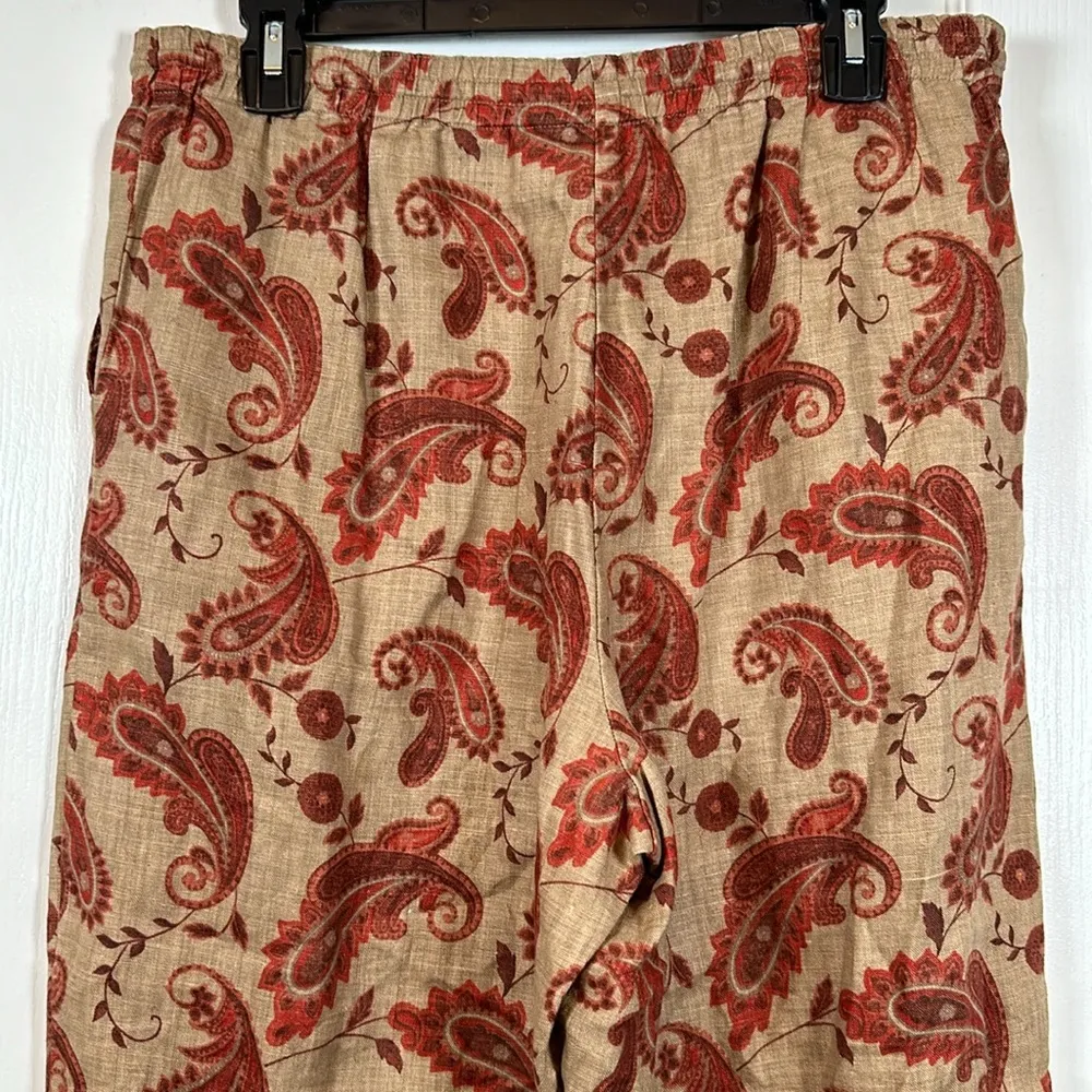 Petite Sophisticate 100% Linen Tan Brown Paisley Pant Trouser Size 10 EUC #4487 - Image 5