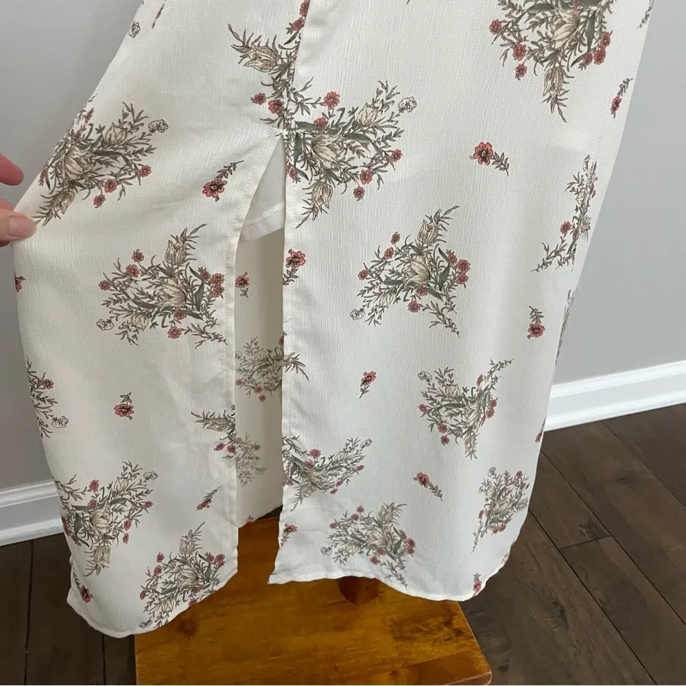 Lush Dress Midi Halter Criss Cross Back High Neck Floral Botanical Cream Green - Image 4