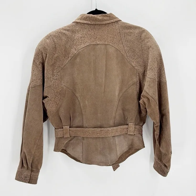 Vintage 80s Byrnes & Baker Belted suede Jacket Size Medium western NFR beige - Image 2