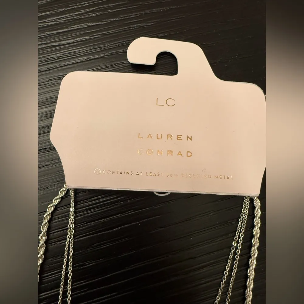 NWT LC Lauren Conrad Silver Tone Blue Crystal Simulated Pearl Multi-Row Necklace - Image 2