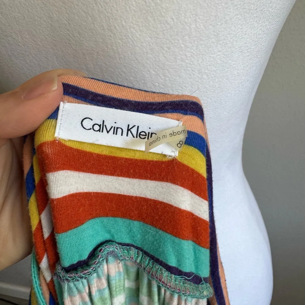 Calvin Klein Blue Orange Multi Stripe Strappy Racerback Maxi Sundress Womens 8 - Image 5
