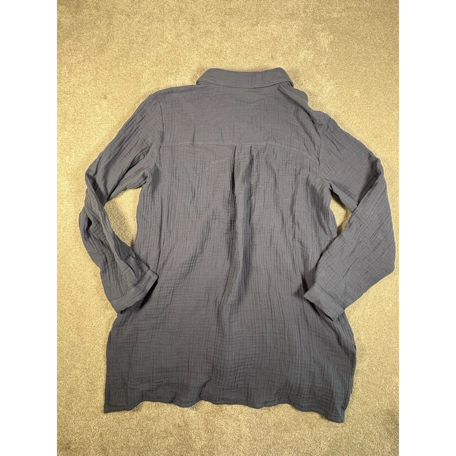 Eileen Fisher Organic Cotton Gauze Shirt Womens Small Coastal Resort Beach Blue - Image 5