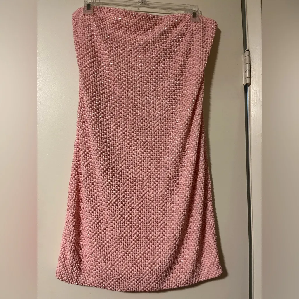 NWT ALICE + OLIVIA Leia strapless beaded mesh mini dress Pastel Pink 12 - Image 5